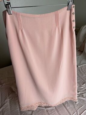 Zara Blush Pink Pencil Skirt with Lace Trim